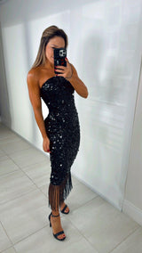 3906 Sequin dress with fringe