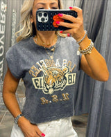 4081 Tiger print sleeveless crop top