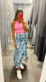 1050 Denim stars print wrap skirt