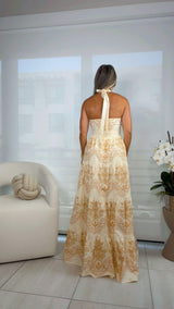 3899 Printed maxi dress halter neck