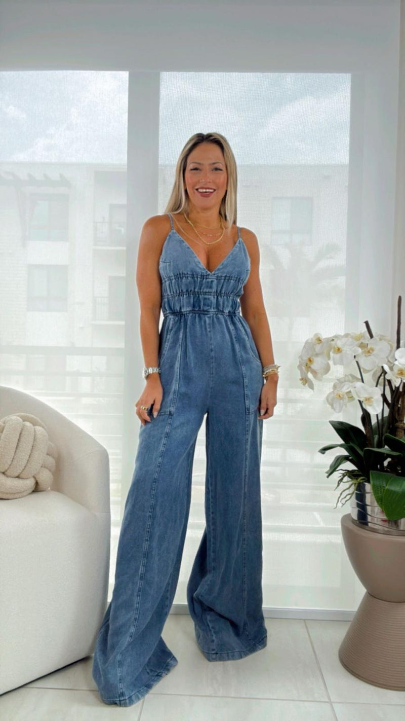 4644 Washed rayon wide leg jumpsuit