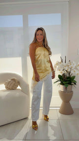 6398 Strapless asymmetric satin top