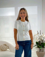 2998 Bow pins pointelle sweater top