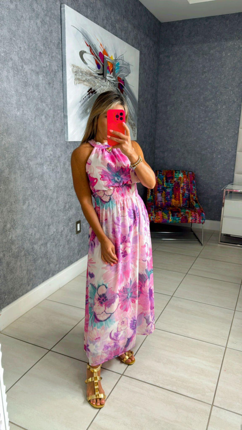 A232 Floral print midi dress