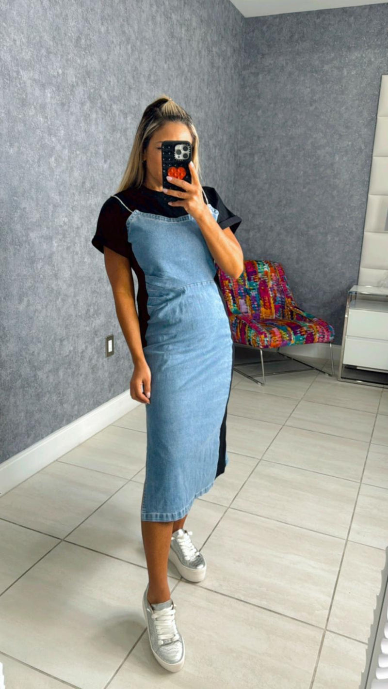 0773 Contrast denim midi dress