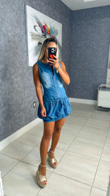 3118 Bubble denim mini dress