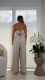 0037 Linen open back jumpsuit