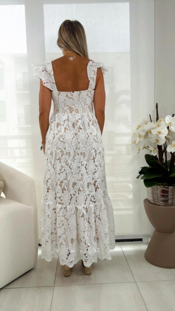 0631 Solid lace midi dress