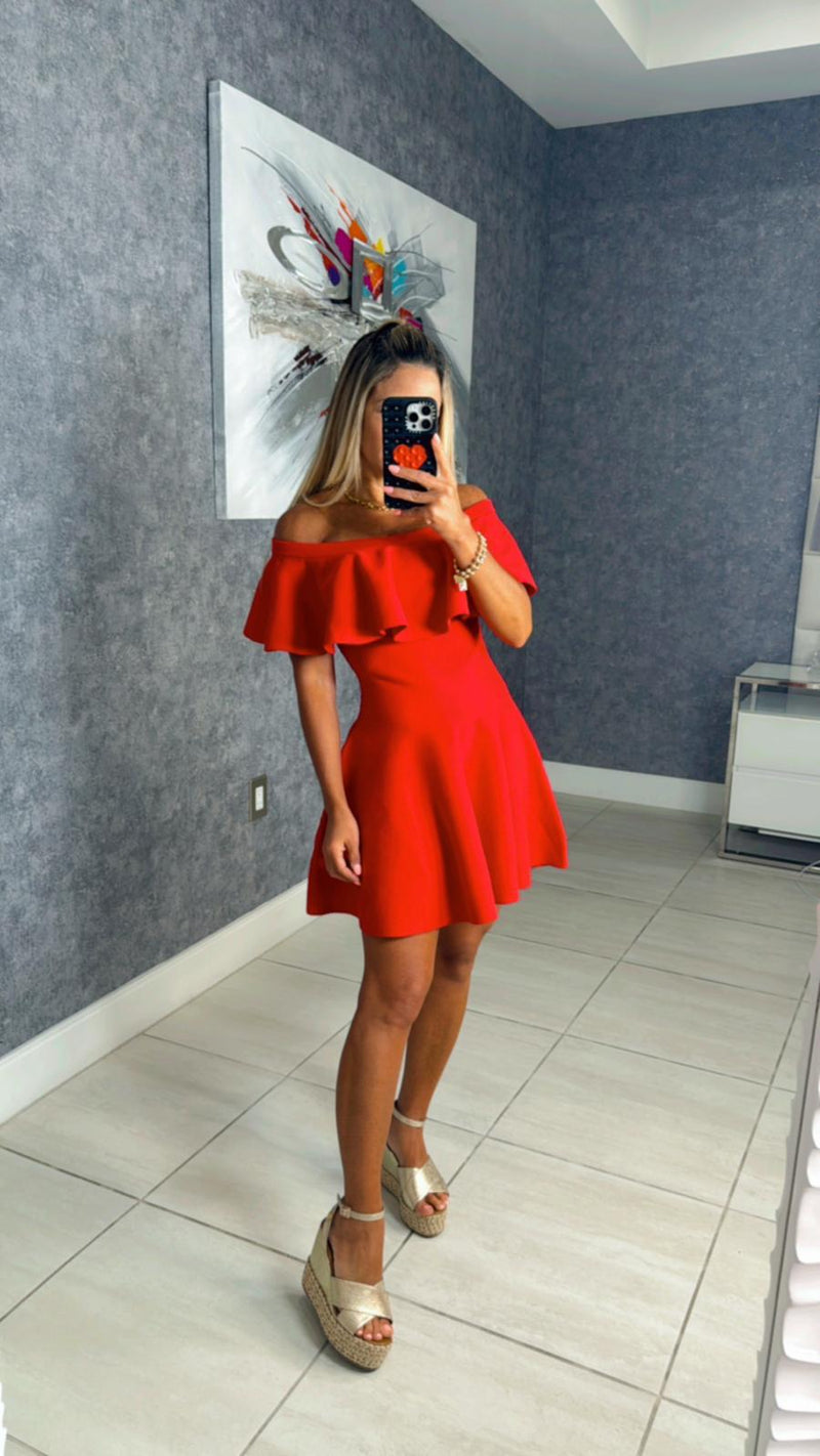 4441 Dennet off shoulder flare mini dress