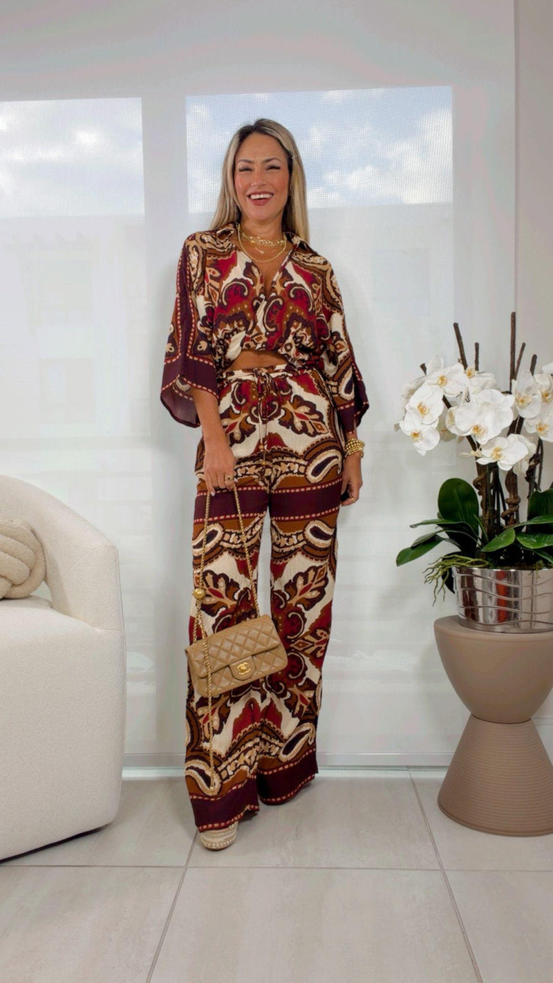 7098 Printed top and pants set