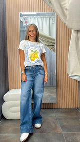X128 Lace lemon print T-shirt