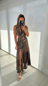 4160 Senses pin animal print maxi dress