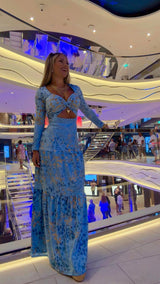 1765 Denim leopard print long sleeve maxi dress Kiut