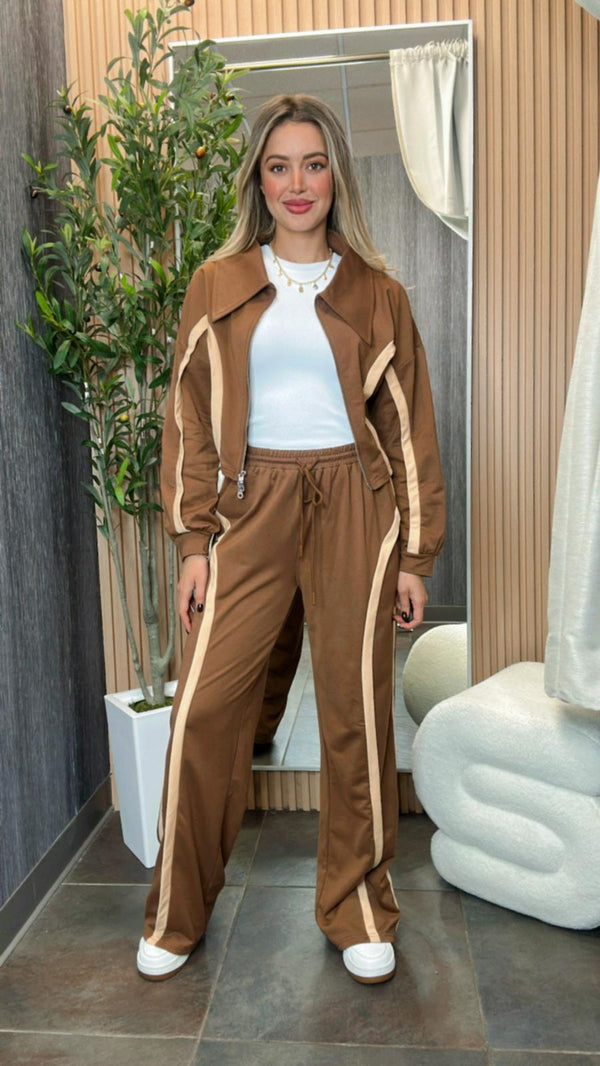 6765 Both side zipper piping detail jogger and jacket set