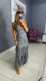 2207 Leopard print long dress