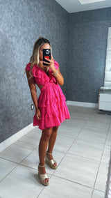 0526 Solid ruffle tiered mini dress