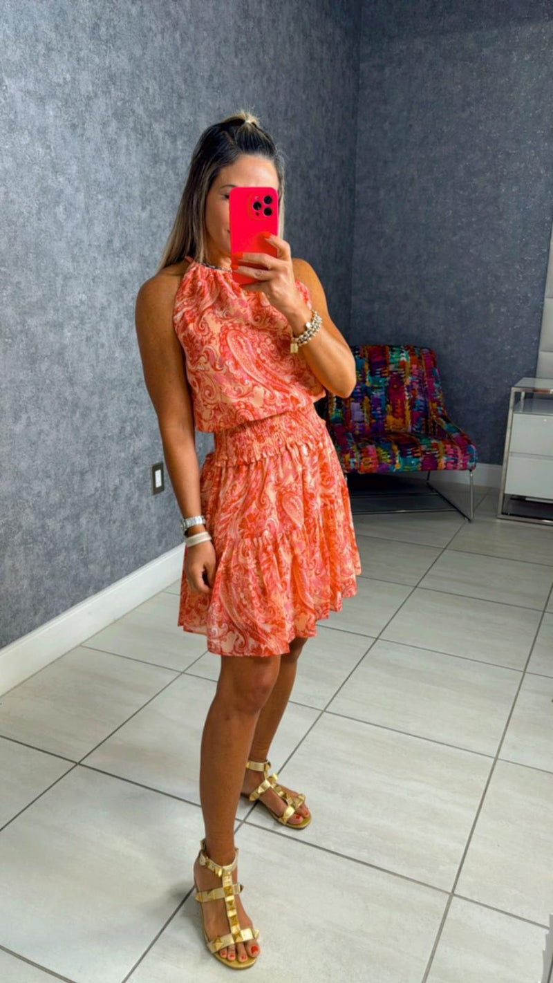 4232 Paisley halter neck mini dress