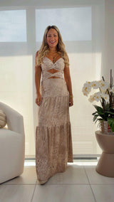 1767 Animal print open front maxi dress kiut