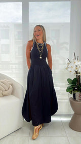 2739 Sleeveless mix media dress