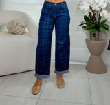1835 Slouchy crop barrel cuffed plaid pants