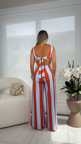 1943 Striped print tie back jumpsuit kiut