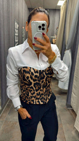 1608 Contrast animal print blouse