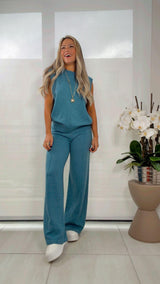 0820 Knitted set solid round neck