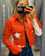 8029 Faux leather star crop jacket