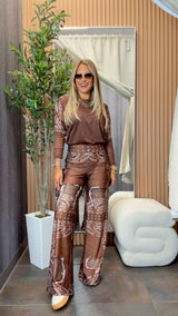 1854 Paisley denim print top and pant Kiut set
