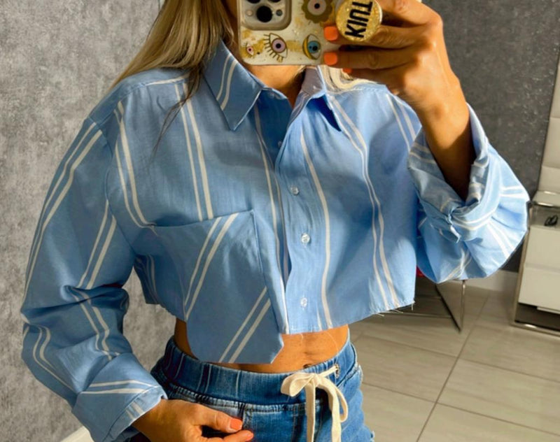 3057 Cropped stripe shirt