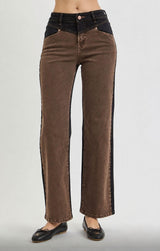 0003 High rise ankle straight contrast pants