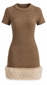 E785 Fur hem mini dress