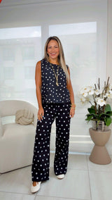 1479 Woven polka dot print top