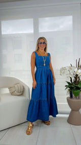 3611 Denim midi dress straight neckline
