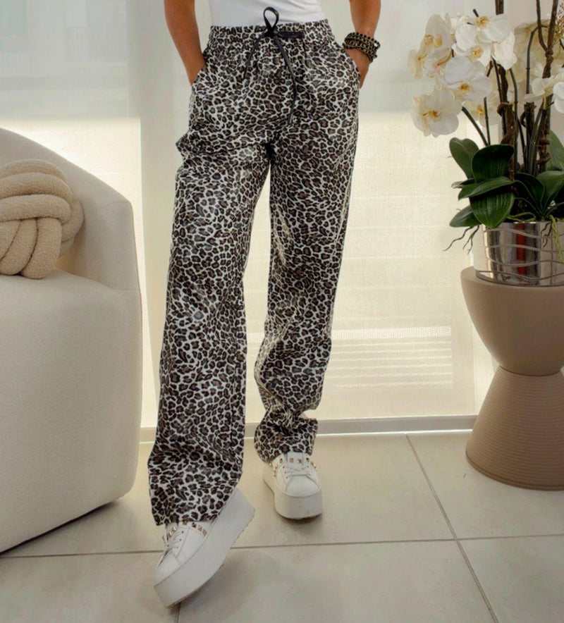4139 Leopard print four leather pants