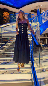 1798 Denim midi dress strapless sweetheart neckline