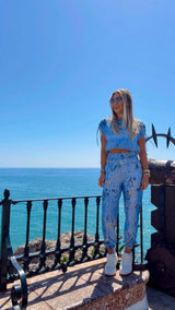 1867 Denim leopard top and jogger set Kiut