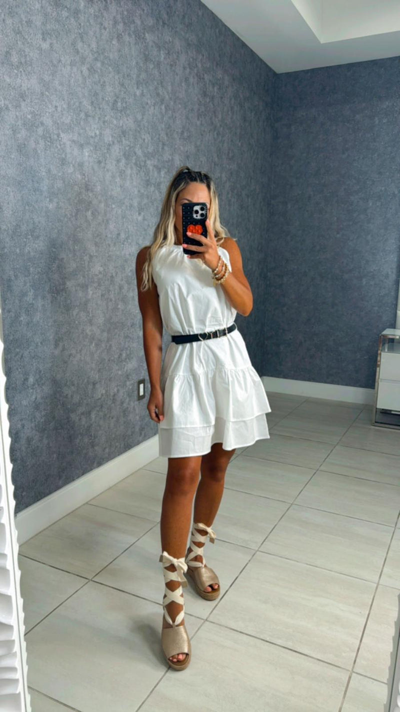 4099 High neck mini dress with belt