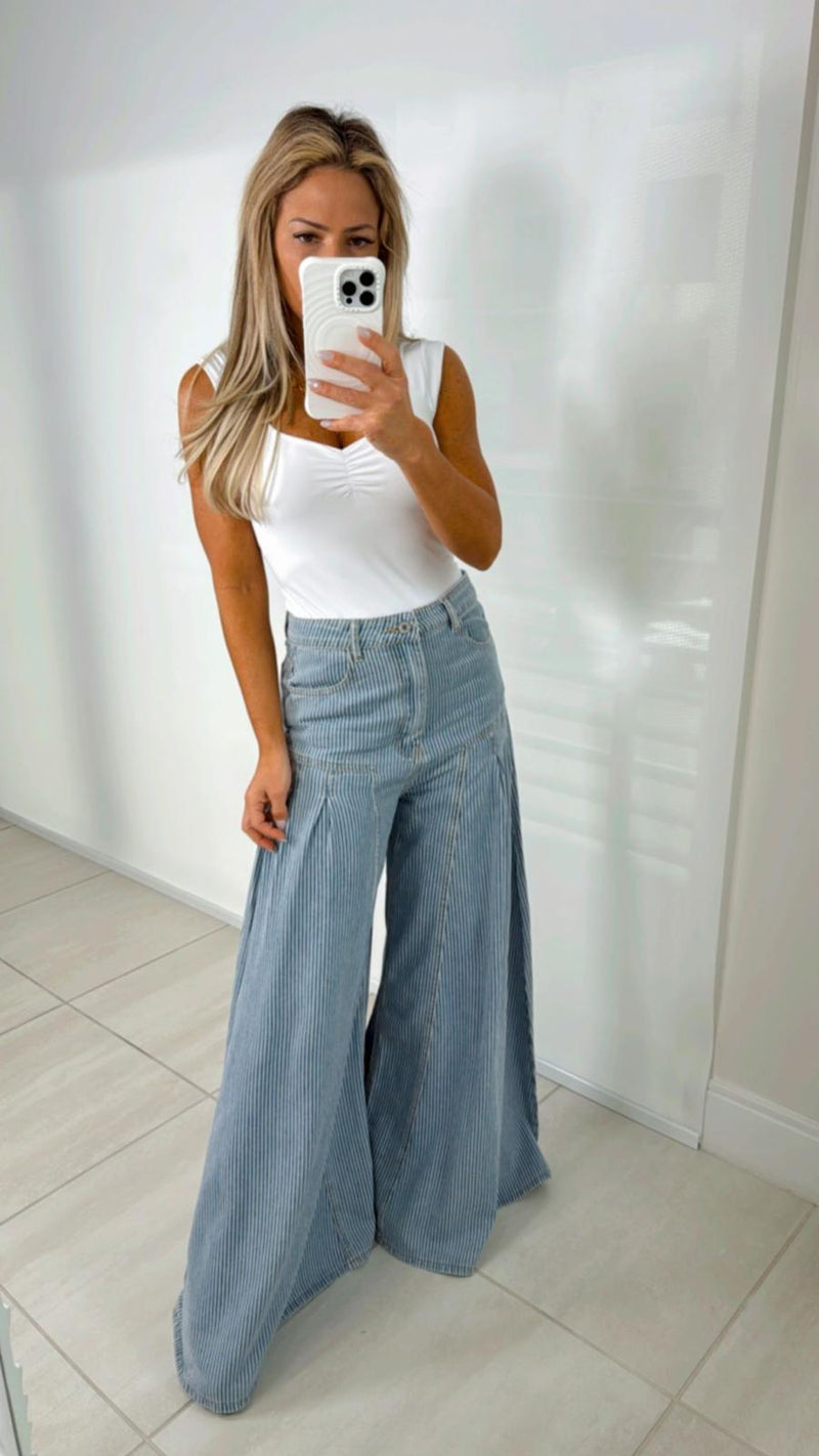 1377 Striped washed denim pants