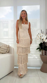 2506 Fringe crochet maxi dress