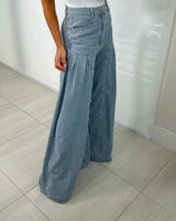 1377 Striped washed denim pants