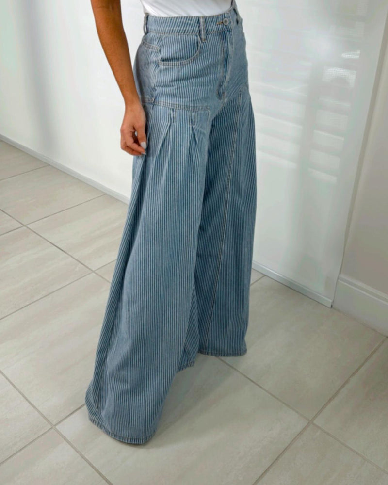 1377 Striped washed denim pants