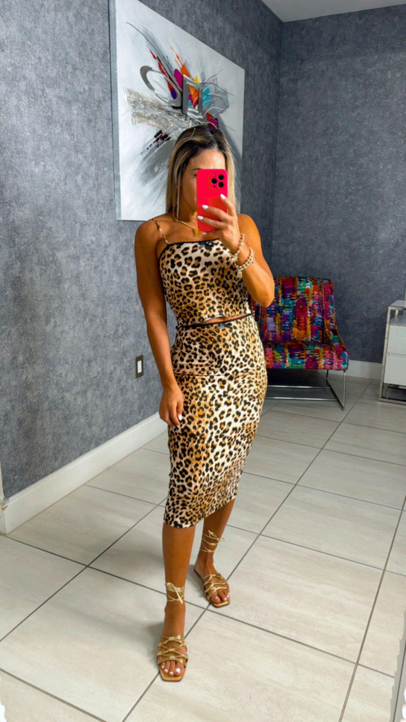 1784 Cheetah print top and midi skirt set