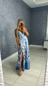 1042 Chiffon boarder print detail maxi dress