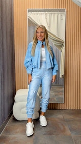 1975 Denim print bubble jacket and jogger set Kiut