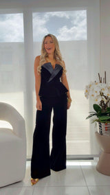 1613 Velvet strapless top and bonded pants set