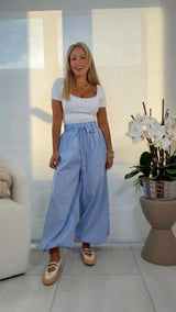 0025 Elastic waist striped tapered pants