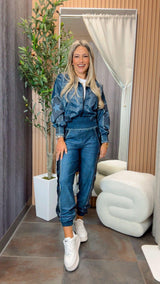 1707 Denim star printed jacket and jogger set KIUT