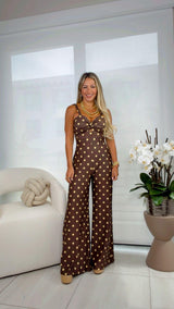 1943 Polka dot print tie back jumpsuit kiut