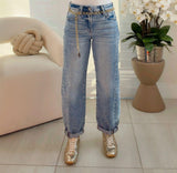 5933 High rise barrel cuffed pants